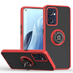 Funda Bumper Silicona y Plastico Mate Carcasa con Magnetico Anillo de dedo Soporte QW2 para Oppo Find X5 Lite 5G Rojo