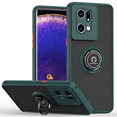 Funda Bumper Silicona y Plastico Mate Carcasa con Magnetico Anillo de dedo Soporte QW2 para Oppo Find X5 Pro 5G Verde Noche