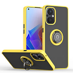 Funda Bumper Silicona y Plastico Mate Carcasa con Magnetico Anillo de dedo Soporte QW2 para Oppo Reno7 Lite 5G Amarillo