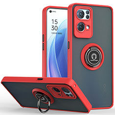 Funda Bumper Silicona y Plastico Mate Carcasa con Magnetico Anillo de dedo Soporte QW2 para Oppo Reno7 Pro 5G Rojo