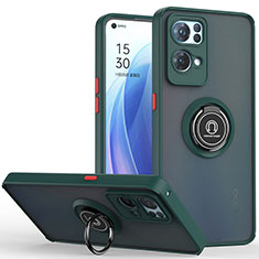 Funda Bumper Silicona y Plastico Mate Carcasa con Magnetico Anillo de dedo Soporte QW2 para Oppo Reno7 Pro 5G Verde Noche