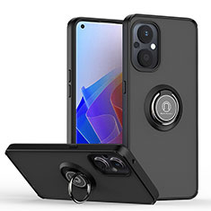 Funda Bumper Silicona y Plastico Mate Carcasa con Magnetico Anillo de dedo Soporte QW2 para Oppo Reno7 Z 5G Negro