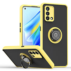 Funda Bumper Silicona y Plastico Mate Carcasa con Magnetico Anillo de dedo Soporte QW2 para Oppo Reno8 4G Amarillo