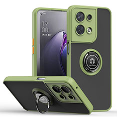 Funda Bumper Silicona y Plastico Mate Carcasa con Magnetico Anillo de dedo Soporte QW2 para Oppo Reno8 5G Ejercito Verde