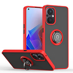 Funda Bumper Silicona y Plastico Mate Carcasa con Magnetico Anillo de dedo Soporte QW2 para Oppo Reno8 Lite 5G Rojo