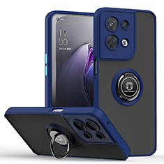 Funda Bumper Silicona y Plastico Mate Carcasa con Magnetico Anillo de dedo Soporte QW2 para Oppo Reno8 Pro 5G Azul