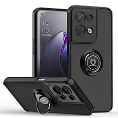 Funda Bumper Silicona y Plastico Mate Carcasa con Magnetico Anillo de dedo Soporte QW2 para Oppo Reno8 Pro 5G Negro