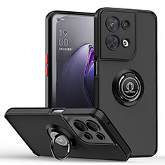 Funda Bumper Silicona y Plastico Mate Carcasa con Magnetico Anillo de dedo Soporte QW2 para Oppo Reno8 Pro+ Plus 5G Rojo y Negro