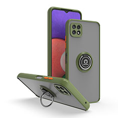 Funda Bumper Silicona y Plastico Mate Carcasa con Magnetico Anillo de dedo Soporte QW2 para Samsung Galaxy F42 5G Ejercito Verde