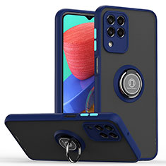 Funda Bumper Silicona y Plastico Mate Carcasa con Magnetico Anillo de dedo Soporte QW2 para Samsung Galaxy M33 5G Azul
