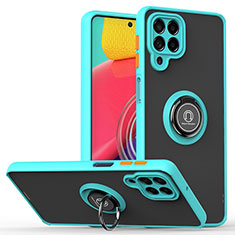 Funda Bumper Silicona y Plastico Mate Carcasa con Magnetico Anillo de dedo Soporte QW2 para Samsung Galaxy M53 5G Cian