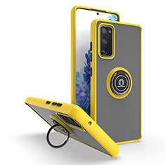 Funda Bumper Silicona y Plastico Mate Carcasa con Magnetico Anillo de dedo Soporte QW2 para Samsung Galaxy S20 FE 4G Amarillo