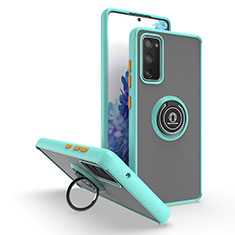 Funda Bumper Silicona y Plastico Mate Carcasa con Magnetico Anillo de dedo Soporte QW2 para Samsung Galaxy S20 FE 5G Cian