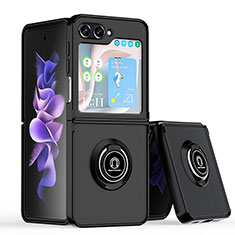 Funda Bumper Silicona y Plastico Mate Carcasa con Magnetico Anillo de dedo Soporte QW2 para Samsung Galaxy Z Flip5 5G Negro