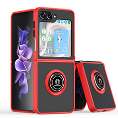 Funda Bumper Silicona y Plastico Mate Carcasa con Magnetico Anillo de dedo Soporte QW2 para Samsung Galaxy Z Flip5 5G Rojo