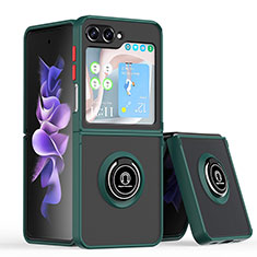 Funda Bumper Silicona y Plastico Mate Carcasa con Magnetico Anillo de dedo Soporte QW2 para Samsung Galaxy Z Flip5 5G Verde Noche