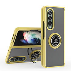 Funda Bumper Silicona y Plastico Mate Carcasa con Magnetico Anillo de dedo Soporte QW2 para Samsung Galaxy Z Fold3 5G Amarillo