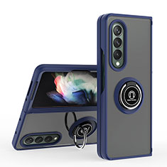 Funda Bumper Silicona y Plastico Mate Carcasa con Magnetico Anillo de dedo Soporte QW2 para Samsung Galaxy Z Fold3 5G Azul
