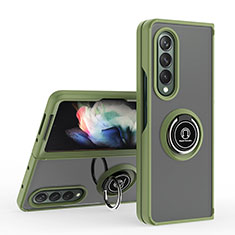 Funda Bumper Silicona y Plastico Mate Carcasa con Magnetico Anillo de dedo Soporte QW2 para Samsung Galaxy Z Fold3 5G Ejercito Verde