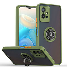 Funda Bumper Silicona y Plastico Mate Carcasa con Magnetico Anillo de dedo Soporte QW2 para Vivo iQOO Z6 5G Ejercito Verde