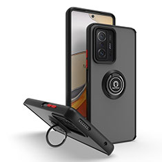 Funda Bumper Silicona y Plastico Mate Carcasa con Magnetico Anillo de dedo Soporte QW2 para Xiaomi Mi 11T 5G Rojo y Negro