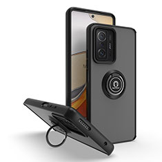 Funda Bumper Silicona y Plastico Mate Carcasa con Magnetico Anillo de dedo Soporte QW2 para Xiaomi Mi 11T Pro 5G Negro