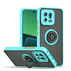 Funda Bumper Silicona y Plastico Mate Carcasa con Magnetico Anillo de dedo Soporte QW2 para Xiaomi Mi 13 5G Cian