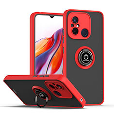 Funda Bumper Silicona y Plastico Mate Carcasa con Magnetico Anillo de dedo Soporte QW2 para Xiaomi Poco C55 Rojo