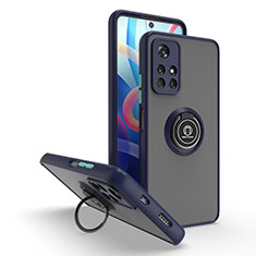 Funda Bumper Silicona y Plastico Mate Carcasa con Magnetico Anillo de dedo Soporte QW2 para Xiaomi Poco M4 Pro 5G Azul