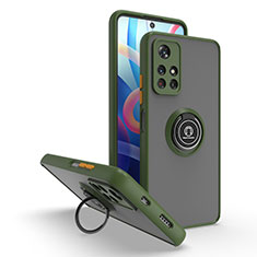 Funda Bumper Silicona y Plastico Mate Carcasa con Magnetico Anillo de dedo Soporte QW2 para Xiaomi Poco M4 Pro 5G Ejercito Verde