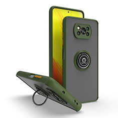 Funda Bumper Silicona y Plastico Mate Carcasa con Magnetico Anillo de dedo Soporte QW2 para Xiaomi Poco X3 Ejercito Verde