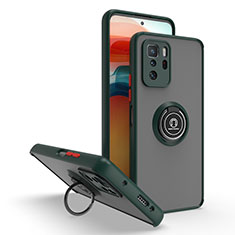 Funda Bumper Silicona y Plastico Mate Carcasa con Magnetico Anillo de dedo Soporte QW2 para Xiaomi Poco X3 GT 5G Verde Noche