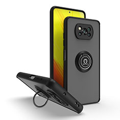 Funda Bumper Silicona y Plastico Mate Carcasa con Magnetico Anillo de dedo Soporte QW2 para Xiaomi Poco X3 Negro