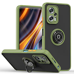 Funda Bumper Silicona y Plastico Mate Carcasa con Magnetico Anillo de dedo Soporte QW2 para Xiaomi Poco X4 GT 5G Ejercito Verde