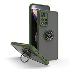 Funda Bumper Silicona y Plastico Mate Carcasa con Magnetico Anillo de dedo Soporte QW2 para Xiaomi Poco X4 NFC Ejercito Verde