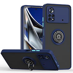 Funda Bumper Silicona y Plastico Mate Carcasa con Magnetico Anillo de dedo Soporte QW2 para Xiaomi Poco X4 Pro 5G Azul