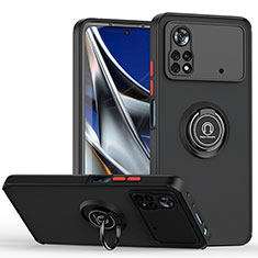 Funda Bumper Silicona y Plastico Mate Carcasa con Magnetico Anillo de dedo Soporte QW2 para Xiaomi Poco X4 Pro 5G Rojo y Negro