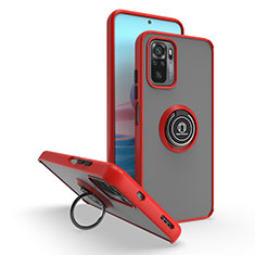 Funda Bumper Silicona y Plastico Mate Carcasa con Magnetico Anillo de dedo Soporte QW2 para Xiaomi Redmi Note 10 4G Rojo