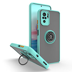 Funda Bumper Silicona y Plastico Mate Carcasa con Magnetico Anillo de dedo Soporte QW2 para Xiaomi Redmi Note 10 Pro 4G Cian