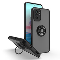 Funda Bumper Silicona y Plastico Mate Carcasa con Magnetico Anillo de dedo Soporte QW2 para Xiaomi Redmi Note 10 Pro 4G Negro