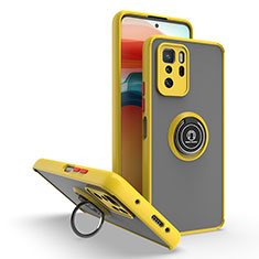 Funda Bumper Silicona y Plastico Mate Carcasa con Magnetico Anillo de dedo Soporte QW2 para Xiaomi Redmi Note 10 Pro 5G Amarillo