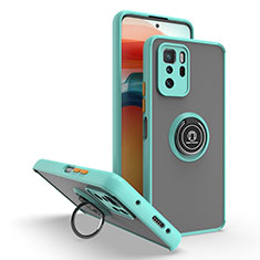 Funda Bumper Silicona y Plastico Mate Carcasa con Magnetico Anillo de dedo Soporte QW2 para Xiaomi Redmi Note 10 Pro 5G Cian