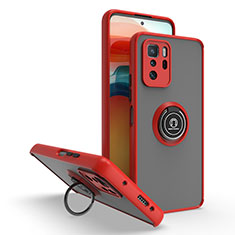 Funda Bumper Silicona y Plastico Mate Carcasa con Magnetico Anillo de dedo Soporte QW2 para Xiaomi Redmi Note 10 Pro 5G Rojo