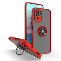 Funda Bumper Silicona y Plastico Mate Carcasa con Magnetico Anillo de dedo Soporte QW2 para Xiaomi Redmi Note 10 Pro Max Rojo