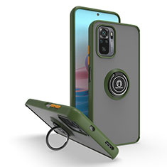 Funda Bumper Silicona y Plastico Mate Carcasa con Magnetico Anillo de dedo Soporte QW2 para Xiaomi Redmi Note 10S 4G Ejercito Verde