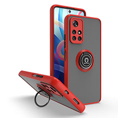 Funda Bumper Silicona y Plastico Mate Carcasa con Magnetico Anillo de dedo Soporte QW2 para Xiaomi Redmi Note 11 5G Rojo