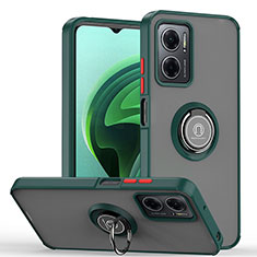 Funda Bumper Silicona y Plastico Mate Carcasa con Magnetico Anillo de dedo Soporte QW2 para Xiaomi Redmi Note 11E 5G Verde Noche