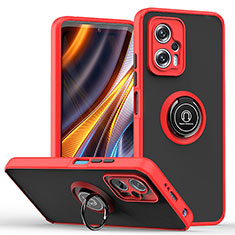 Funda Bumper Silicona y Plastico Mate Carcasa con Magnetico Anillo de dedo Soporte QW2 para Xiaomi Redmi Note 11T Pro 5G Rojo