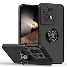 Funda Bumper Silicona y Plastico Mate Carcasa con Magnetico Anillo de dedo Soporte QW2 para Xiaomi Redmi Note 13 Pro 5G Negro
