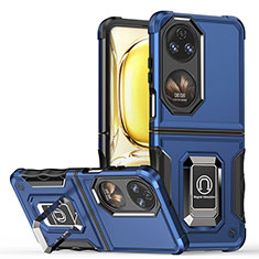 Funda Bumper Silicona y Plastico Mate Carcasa con Magnetico Anillo de dedo Soporte QW3 para Huawei P50 Pocket Azul